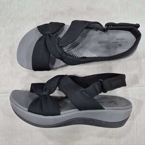 Clarks Cloudsteppers Arla Primrose sandals women's 7 black knotted fabric straps